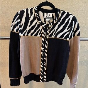 Black, White & Taupe Zebra-Block Knit Sweater